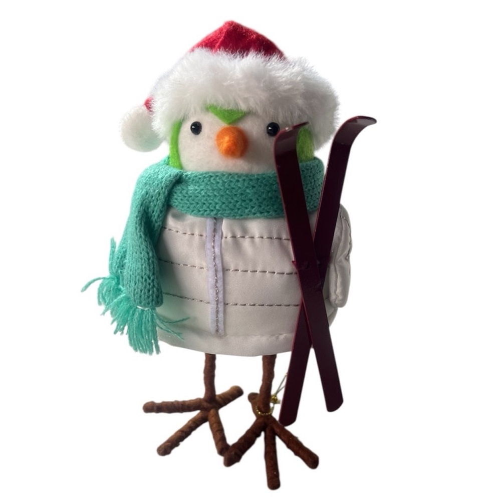 Festive Bird Figurine with Scarf and Skis